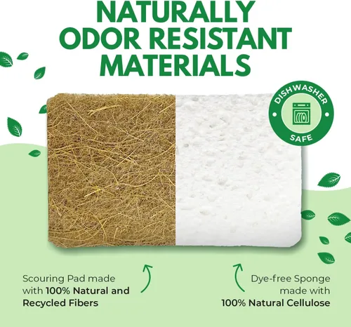Vista 4 de AIRNEX Esponjas de Cocina Naturales Biodegradables Paquete de 6 - Esponja Raspadora de Celulosa y Fibra de Coco - Esponjas Ecológicas para Platos