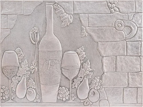 Vista 9 de Protector contra salpicaduras de cocina, botella de vino y vidrio, diseño de uvas y peras), panel de cobre personalizado, azulejos de cobre hechos a