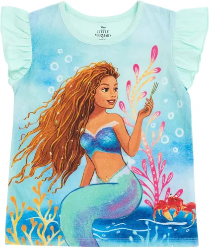 Vista 3 de Disney Minnie Mouse Lilo & Stitch Little Mermaid Ariel - Conjunto de camiseta floral y pantalones cortos de rizo francés, para bebés y niños grandes