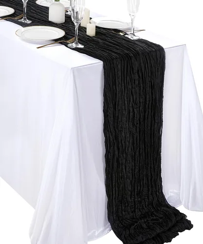 Vista 19 de LuoluoHouse Beige Gauze Table Runner 17x120 Inch Summer Boho Cheesecloth Runner Fabric for Wedding Reception Party Decor Bridal Shower Bulk Table
