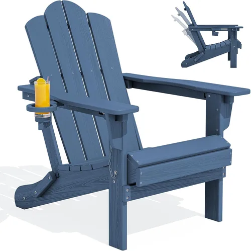 Vista 18 de Silla plegable ajustable KINGYES Adirondack, sillas reclinables Adirondack de 3 posiciones con portavasos, Adirondack de HDPE resistente a