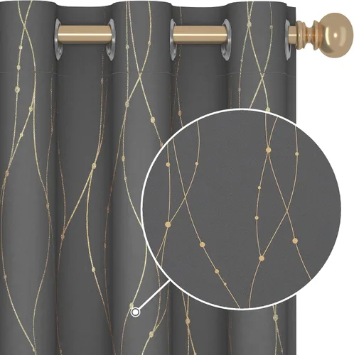 Vista 31 de Deconovo - Cortinas opacas con diseño dorado estampado y ojales, negro, de 42 pulgadas de ancho x 45 pulgadas de largo
