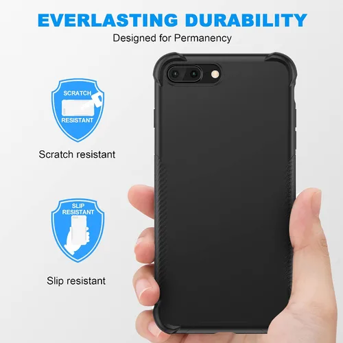 Vista 3 de ORETech Funda diseñada para iPhone 13 Mini con 2 protectores de pantalla de vidrio templado, textura de fibra de carbono policarbonato duro