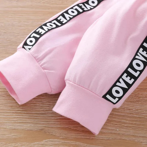 Vista 3 de PATPAT Conjunto de ropa para niños y niñas, sudadera con capucha con estampado de letras de amor, conjunto de bloque de color, conjunto de traje
