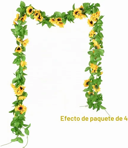 Vista 4 de DearHouse Paquete de 4 guirnaldas de girasoles artificiales de seda con hojas verdes, decoración de mesa de boda