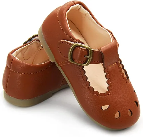 Vista 3 de E-FAK Zapatos Mary Jane planos con lazo antideslizante para niñas pequeñas, zapatos de vestir para primeros pasos, zapatos de boda de princesa