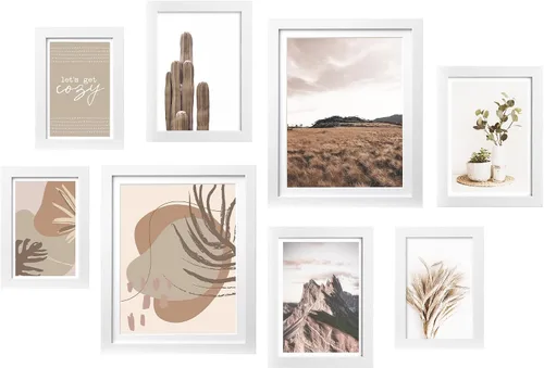 Vista 8 de ArtbyHannah Juego de marcos de pared para galería, marcos de fotos color beige, collage de decoración de pared con arte neutro para sala de estar