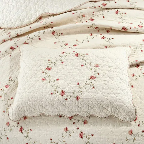 Vista 5 de vctops - Juego de colcha de 3 piezas, elegante, con bordado floral, de tamaño individual, 100% algodón, reversible y de retazos, 1 colcha y 2 fundas
