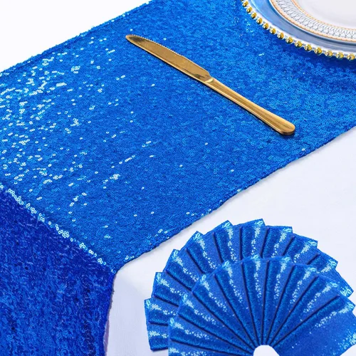 Vista 42 de ShinyBeauty Camino de mesa de lentejuelas de 12 x 108 pulgadas, color azul bebé, camino de mesa de lentejuelas con purpurina para fiestas, cubierta