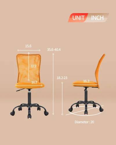 Vista 8 de HHS Silla de oficina en casa con malla sin brazos, ergonómica, ajustable, respaldo medio para mujer, pequeño, moderno, giratorio, con ruedas, hogar