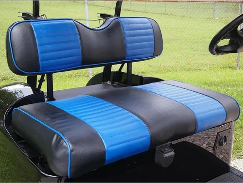 Vista 32 de Cubiertas de asiento delantero para carrito de golf EZGO Medalist, TXT 1994-2013 de Huskey, ajuste personalizado, estilo plisado negro, vinilo