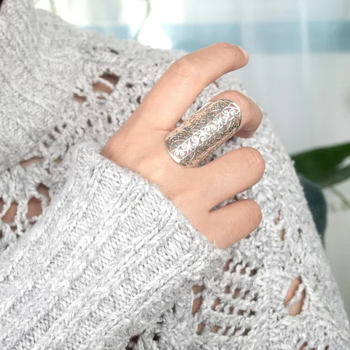 Vista 4 de Boho-Magic Anillo de plata de ley para mujer, banda ancha grande, dedo completo