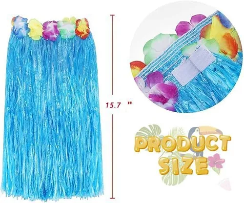 Vista 5 de PHOGARY 8 PCS Hula Skirt Costume Accessory Kit Luau Party Dress Up for Girls, 40 CM Hawaiian Hula Dancing Skirt Set