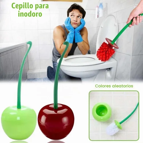 Vista 2 de Tvoip Escobilla de inodoro y soporte de cereza, juego de cepillo de inodoro de cereza, bonito cepillo de inodoro, cepillo limpiador de inodoro Verde