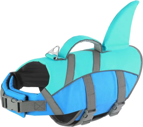 Vista 8 de Doglay Chaleco salvavidas para perro, chaleco salvavidas de tiburón Camuflaje azul-tiburón