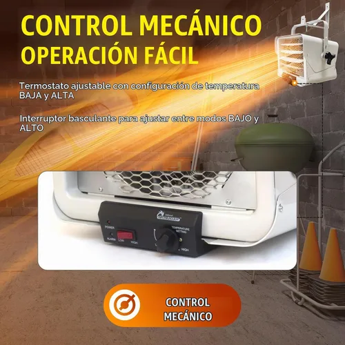 Vista 6 de Dr. Infrared Heater DR-966 Calentador Comercial de Garaje de Taller Cableado de 240 Voltios, 3000 Vatios / 6000 Vatios