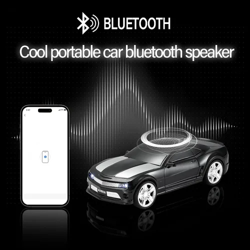 Vista 2 de WSTER Altavoz Bluetooth modelo de coche deportivo con sonido estéreo, emparejamiento TWS, luces LED de fiesta, reproducción USB/TF, ruedas móviles