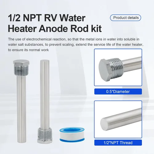 Vista 4 de Varilla de ánodo para calentador de agua RV 4.5" L x 1/2" NPT 2