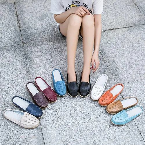 Vista 6 de Sandalias planas para mujer con puntera cerrada, sin espalda, a la moda, casual, de tacón alto, para niñas y mujeres