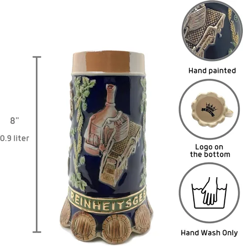 Vista 3 de Essence of Europe Gifts OktoberfestHaus - Taza grabada para amantes de la cerveza de 0.9 litros Reinheitsgebot (Ley de pureza de Alemania), taza