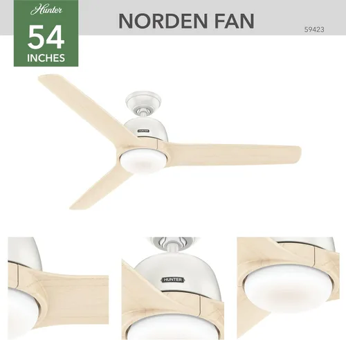 Vista 2 de Hunter Fan Company 59423 Norden - Ventilador de techo, 54, acabado blanco fresco