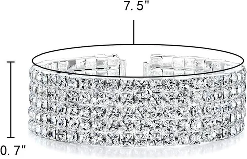 Vista 3 de EleQueen pulsera elegante con cristales, de tono plateado, para mujeres, aleación, 16001507-1
