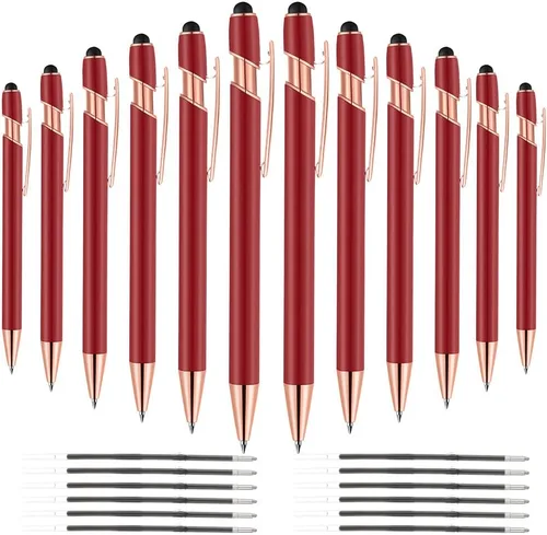 Vista 21 de 12 unidades 2 en 1 bolígrafo con punta de lápiz capacitivo, 1,0 mm de tinta negra, bolígrafo metálico con punta de lápiz capacitivo para pantallas