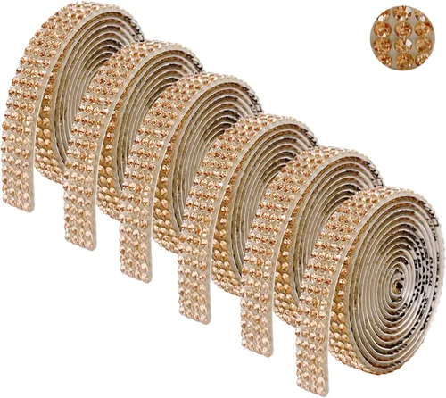 Vista 17 de 6 Rollos de Cinta Adhesiva con Diamantes de Imitación para Manualidades, Rollo de Cinta con Cristales para Decoración de Automóviles y Teléfonos