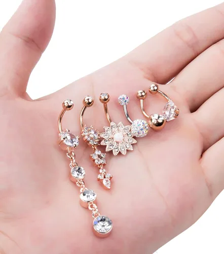 Vista 6 de YOVORO 12 anillos colgantes de acero inoxidable de 14 G para el ombligo para mujeres y niñas anillos de ombligo joyería de piercing de cuerpo Acero