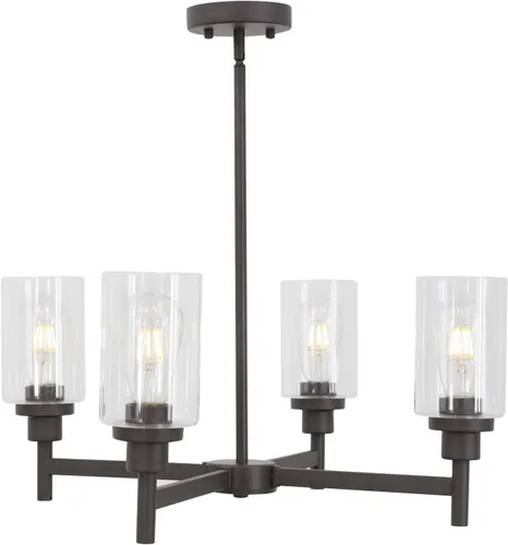 Vista 10 de Lámpara de araña de cristal de 4 luces estilo granja, negra, para cocina, iluminación colgante con cilindro de cristal transparente para comedor