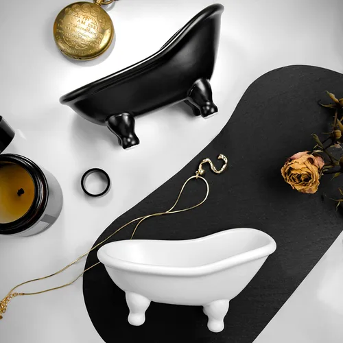 Vista 2 de 1 pieza de 5.6 pulgadas de cerámica negra mini jabonera pequeña maceta organizador de maquillaje contenedor Hamster bañera (negro)