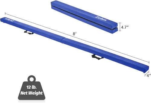 Vista 2 de ZELUS Viga de Equilibrio de Gimnasia Plegable de 8', Viga de Equilibrio de Suelo con Asas de Transporte, Base Antideslizante para Niños