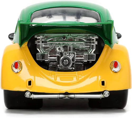 Vista 6 de Jada Teenage Mutant Ninja Turtles 1:24 1959 Volkswagen Drag Beetle - Coche fundido a presión y figura de Miguel Ángel de 2.75 pulgadas, juguetes