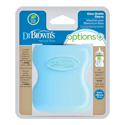 Vista 2 de Funda de botella de vidrio de cuello ancho Dr. Brown's Options+, 100% silicona, azul, sin BPA, 5 oz, paquete de 1 unidad