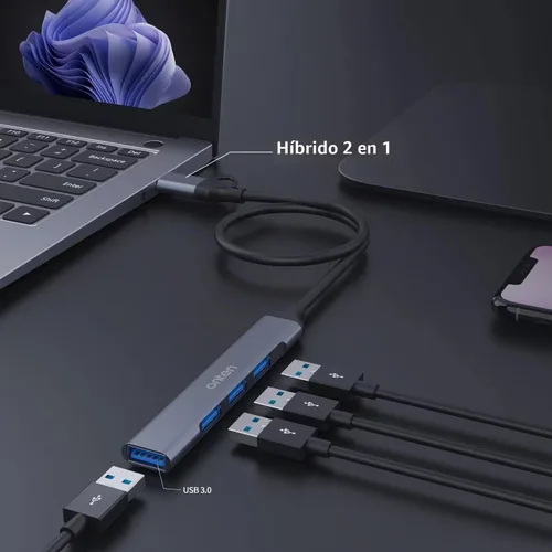 Vista 3 de Concentrador USB, adaptador USB C a USB, USB C a USB A Hub con cable de 1.6 pies, 4 puertos USB-C USB Hub 3.0/2.0, para MacBook Pro, iMac 2021