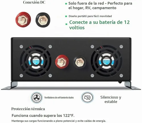 Vista 2 de WZRELB Inversor solar de onda sinusoidal pura de 1500 W, 24 V CC a 120 V CA, inversor de corriente fuera de la red para camping RV