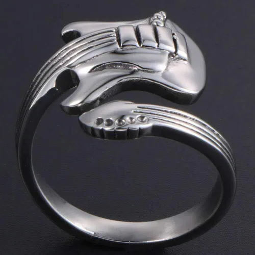 Vista 3 de Jude Jewelers Anillo de acero inoxidable estilo guitarra de música concierto cóctel fiesta noche escuela graduación Metal Zirconia cúbica
