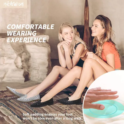 Vista 6 de HEAWISH - Zapatos planos para mujer estilo ballet, con diseño floral, piel sintética, punta redonda, calzado elegante, color negro y beige