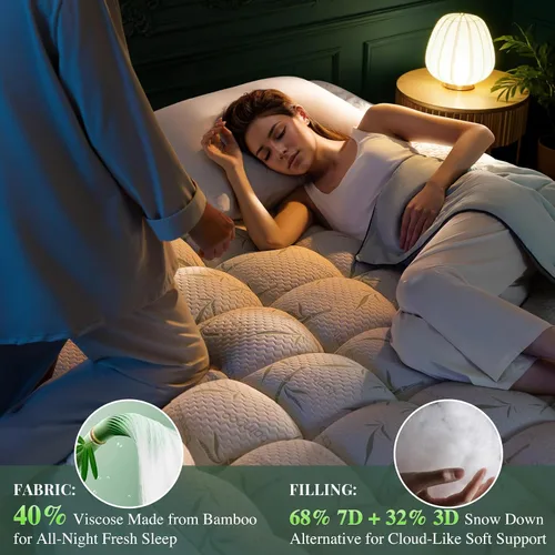 Vista 6 de LIANLAM Cubrecolchón, cubrecolchón refrescante de 1200 GSM, parte superior de almohada extra gruesa de 2 pulgadas para dolor de espalda con bolsillo