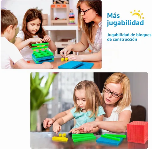 Vista 6 de TOMMYHOME Juego de Bloques de Base Diez de Plástico, manipulativos de matemáticas para aulas de segundo grado. Bloques de Valor Posicional, Cubos