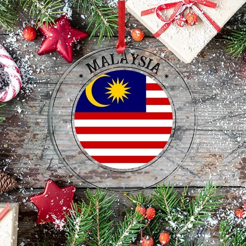 Vista 7 de Adornos de Navidad de Malasia, bandera de Malasia, adornos acrílicos, colgante para árbol de Navidad, bandera nacional, recuerdo del país