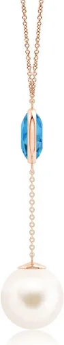 Vista 2 de Angara Freshwater Pearl Pendant for Women Round Freshwater Cultured Pearl Blue Topaz Fashion Pendant Necklace in 14K Solid Gold With 18" Chain