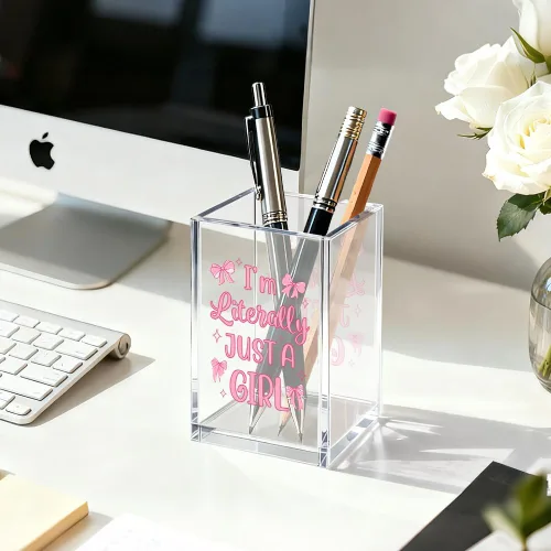 Vista 3 de I'm Literally Just A Girl - Organizador de cosméticos de acrílico para bolígrafos, divertido soporte de escritorio de acrílico para lápiz, bonitos