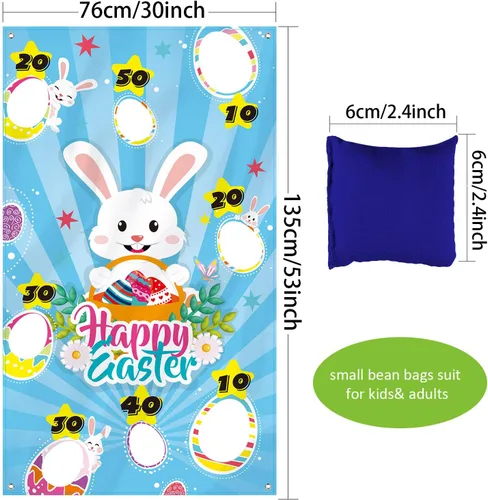 Vista 2 de Juego de lanzamiento de Pascua con 3 bolsas de frijoles, juego de fiesta de conejo de Pascua para adultos suministros de fiesta (estilo verde)