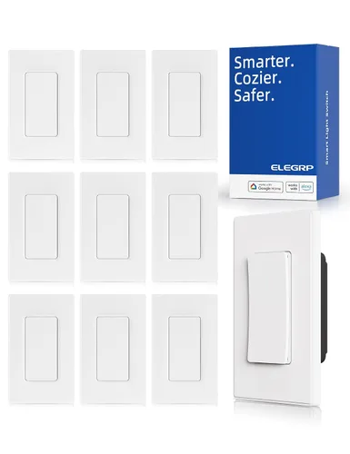 Vista 15 de ELEGRP - Interruptor de luz inteligente, interruptor de luz Wi-Fi de 2.4 GHz compatible con Alexa y Google Assistant, requiere cable neutro, control