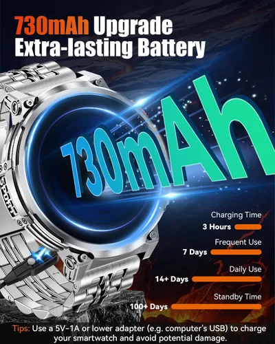 Vista 2 de Relojes inteligentes militares para hombres con llamada Bluetooth, pantalla HD de 1.85 pulgadas, reloj inteligente impermeable con linterna, 114
