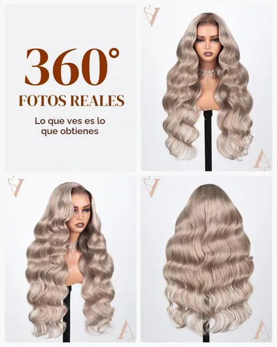 Vista 8 de Arabella 20/Rubio Ceniza Ombre Pelucas de encaje frontal 5x6 de cabello humano, listas para usar, sin pegamento, pelucas de cabello humano