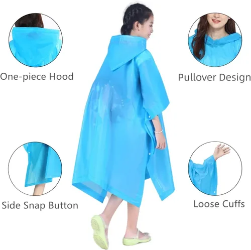 Vista 4 de Poncho de lluvia para niños, reutilizables, paquete de 2 abrigos impermeables de EVA con capucha para niños y niñas