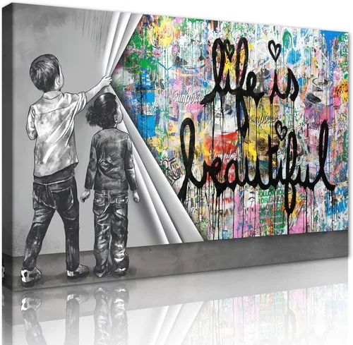 Vista 13 de Yeesjoee Graffiti Hip-Hop Style Culture - Arte de pared, póster abstracto de la vida es hermosa, impresión en lienzo colorido y moderno de pintura