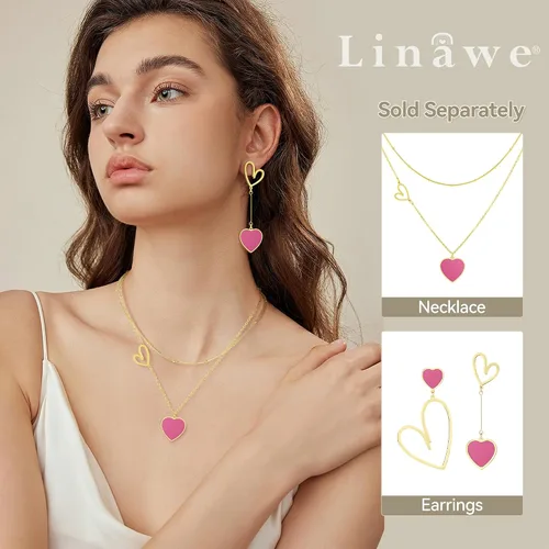 Vista 3 de Linawe Gargantilla en capas con dije de corazón para mujer, moderna, cadena de oroplataoro rosa, collares apilados de acero inoxidable, collar